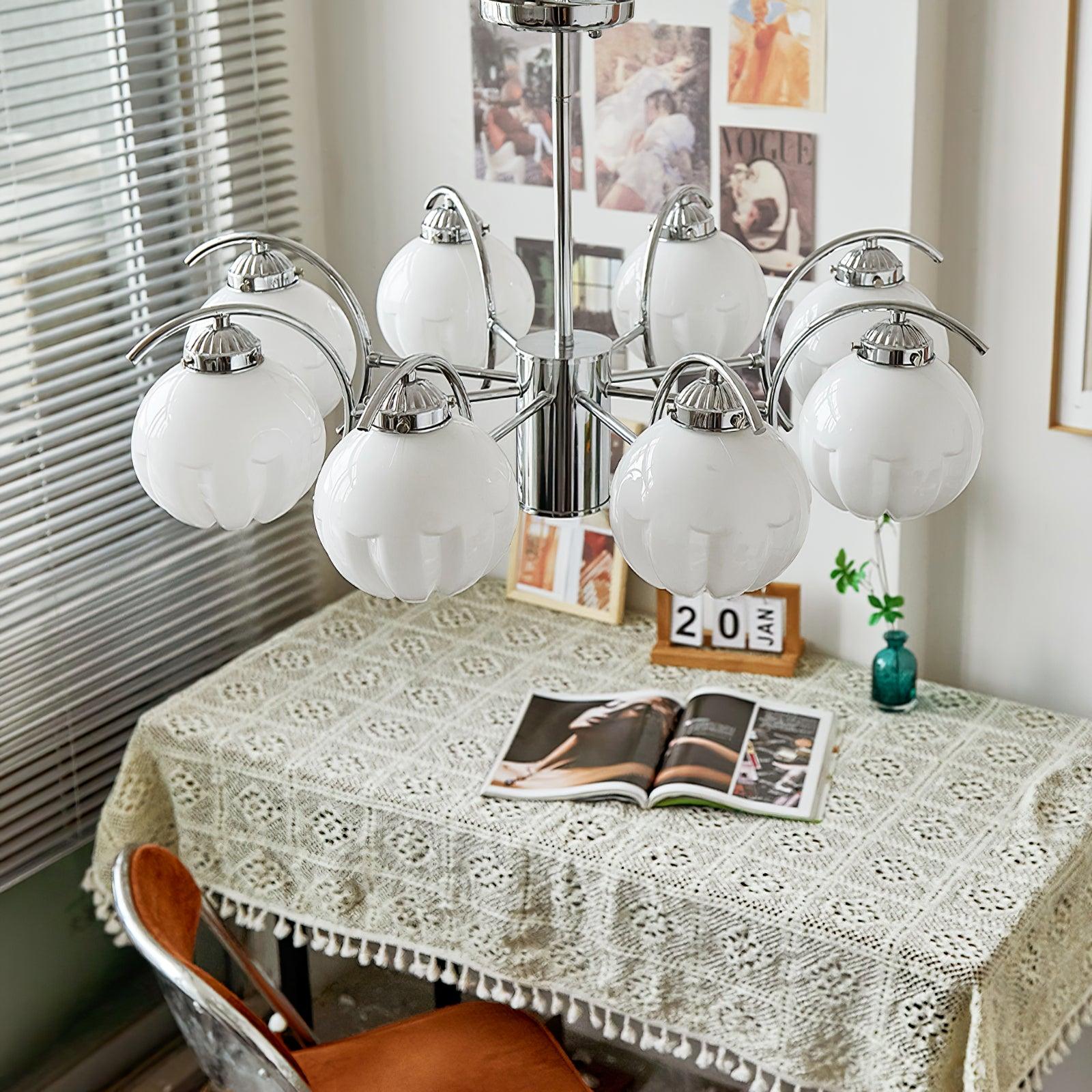 Chandelier Chrome Curved Arms with Frosted Globe Shades - Lamp Outdoor