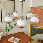 Chandelier Chrome Curved Arms with Frosted Globe Shades - Lamp Outdoor