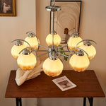 Chandelier Chrome Curved Arms with Frosted Globe Shades - Lamp Outdoor