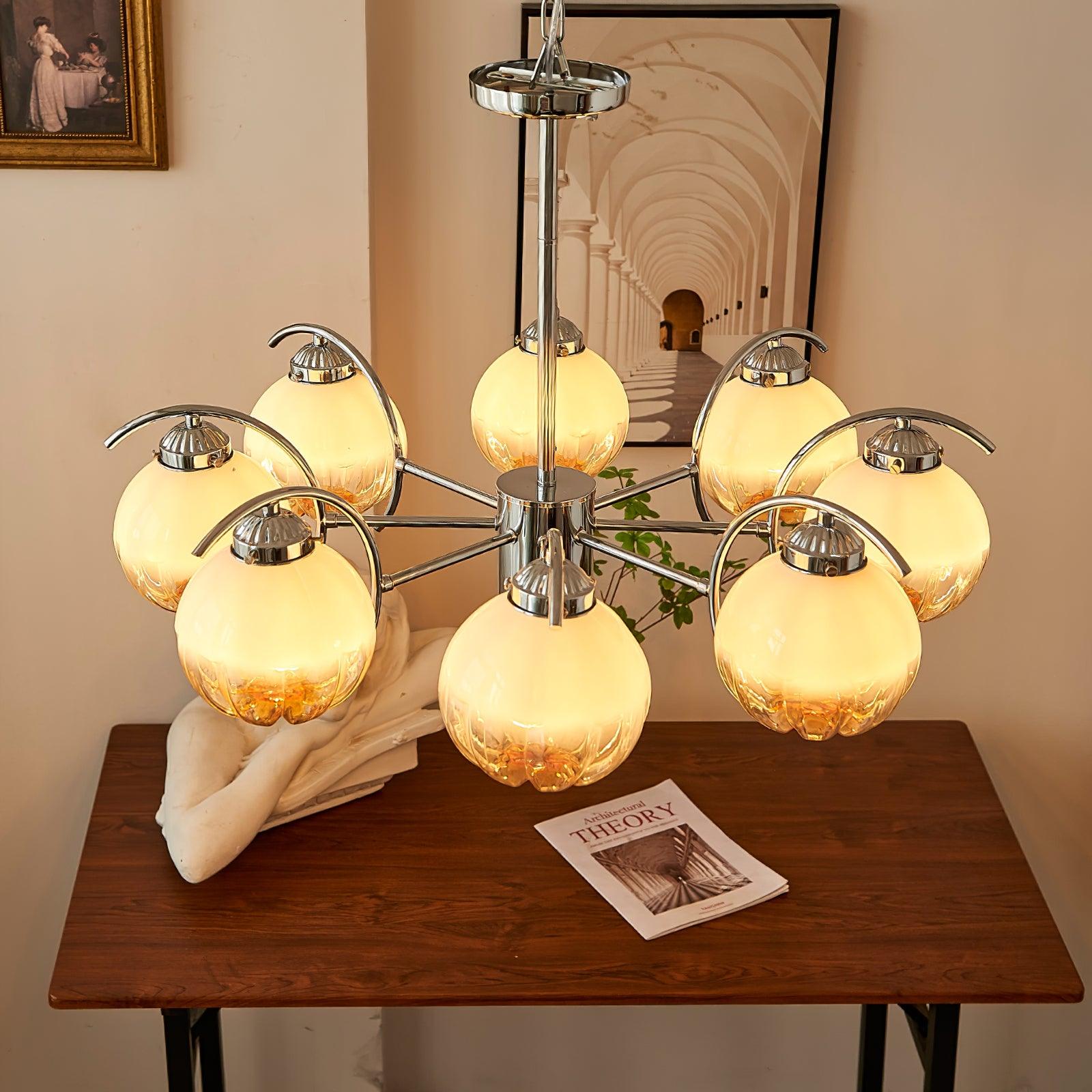 Chandelier Chrome Curved Arms with Frosted Globe Shades - Lamp Outdoor