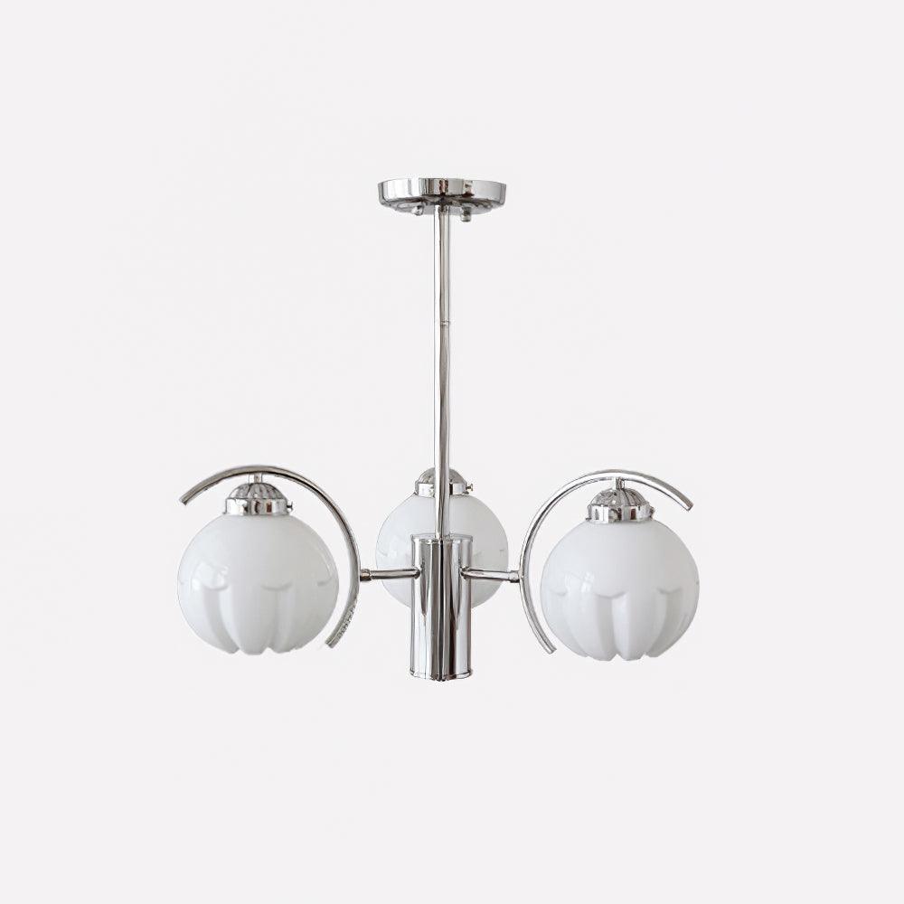Chandelier Chrome Curved Arms with Frosted Globe Shades - Lamp Outdoor
