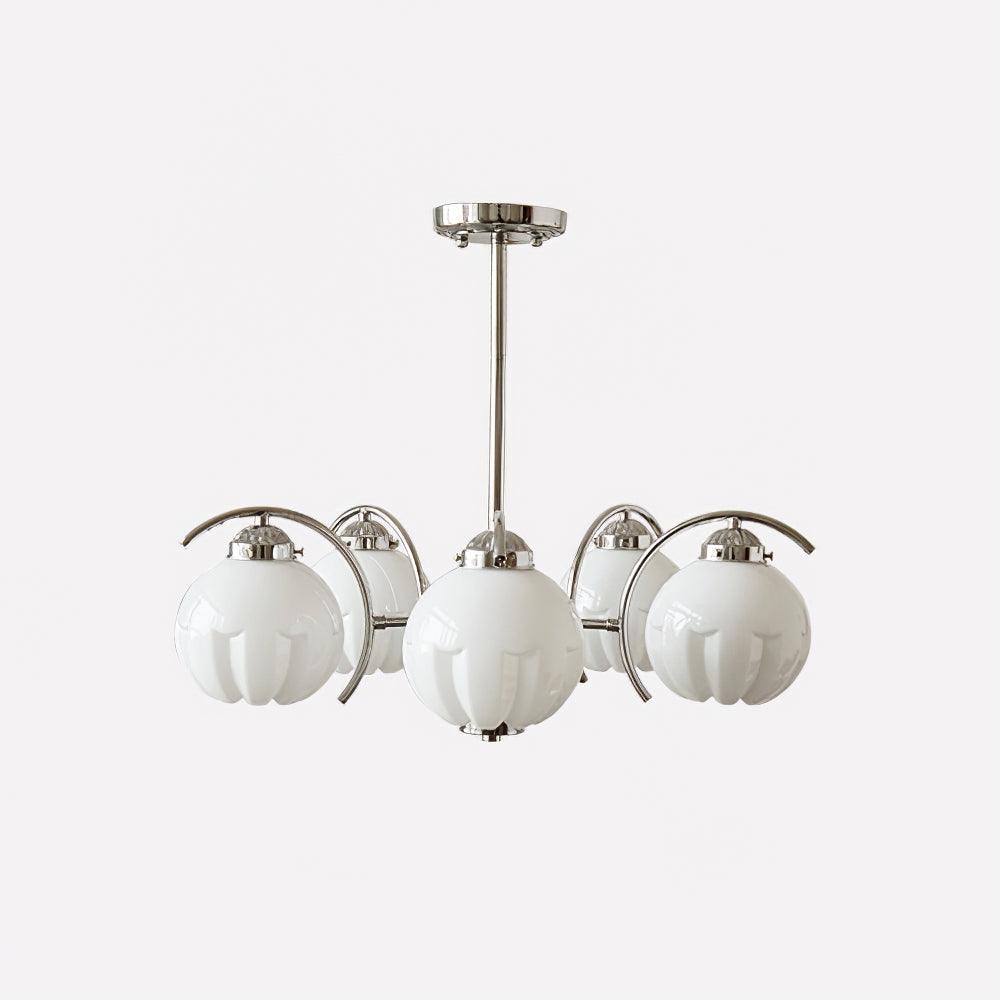 Chandelier Chrome Curved Arms with Frosted Globe Shades - Lamp Outdoor