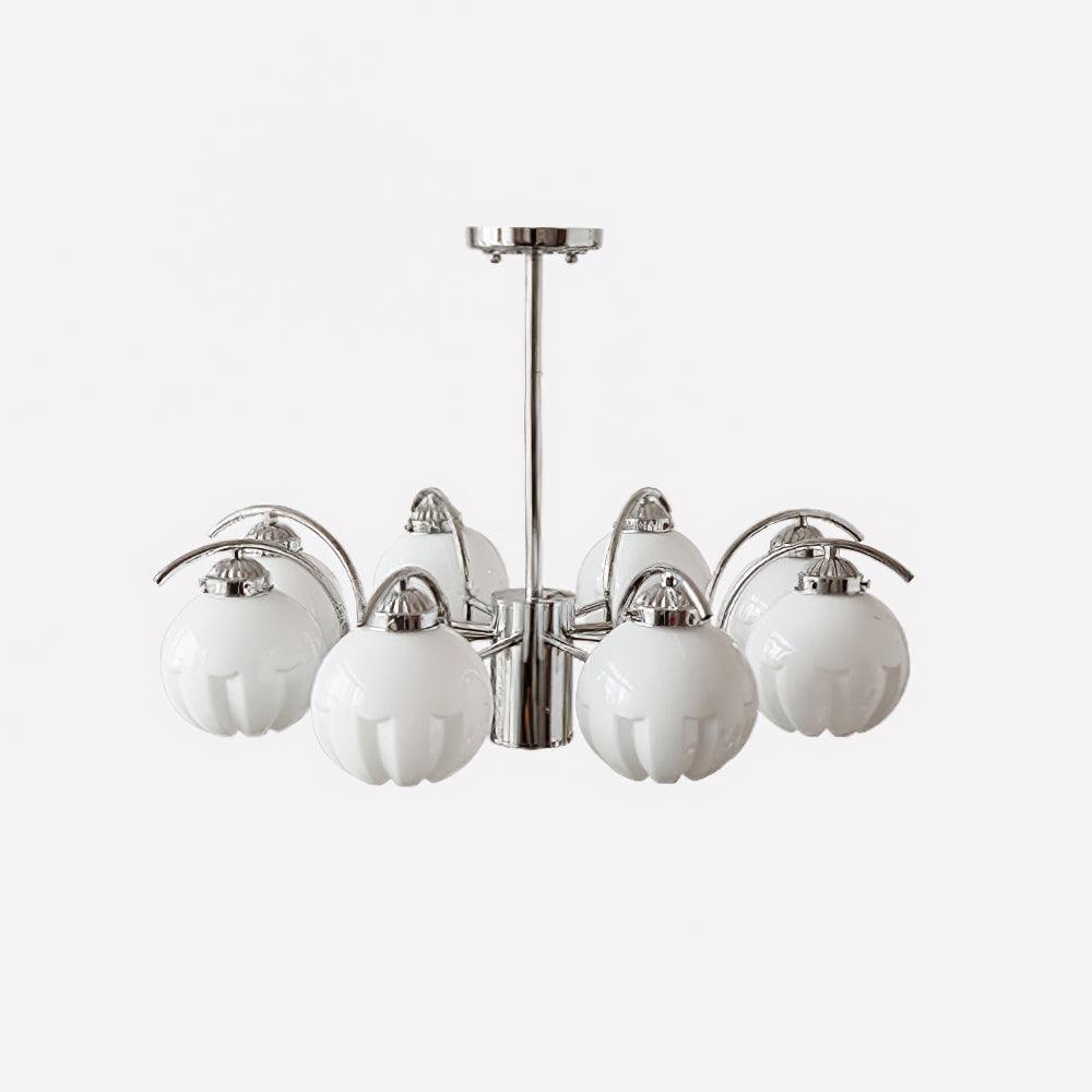 Chandelier Chrome Curved Arms with Frosted Globe Shades - Lamp Outdoor