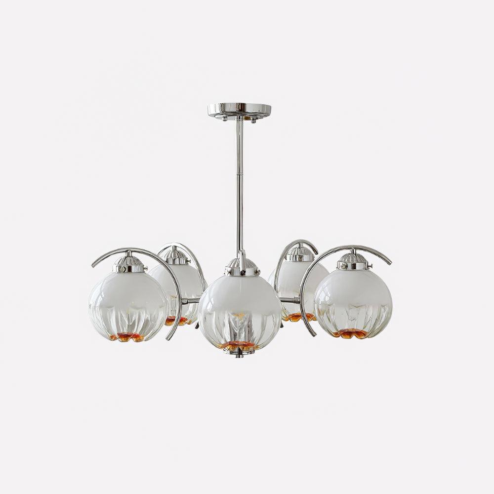 Chandelier Chrome Curved Arms with Frosted Globe Shades - Lamp Outdoor