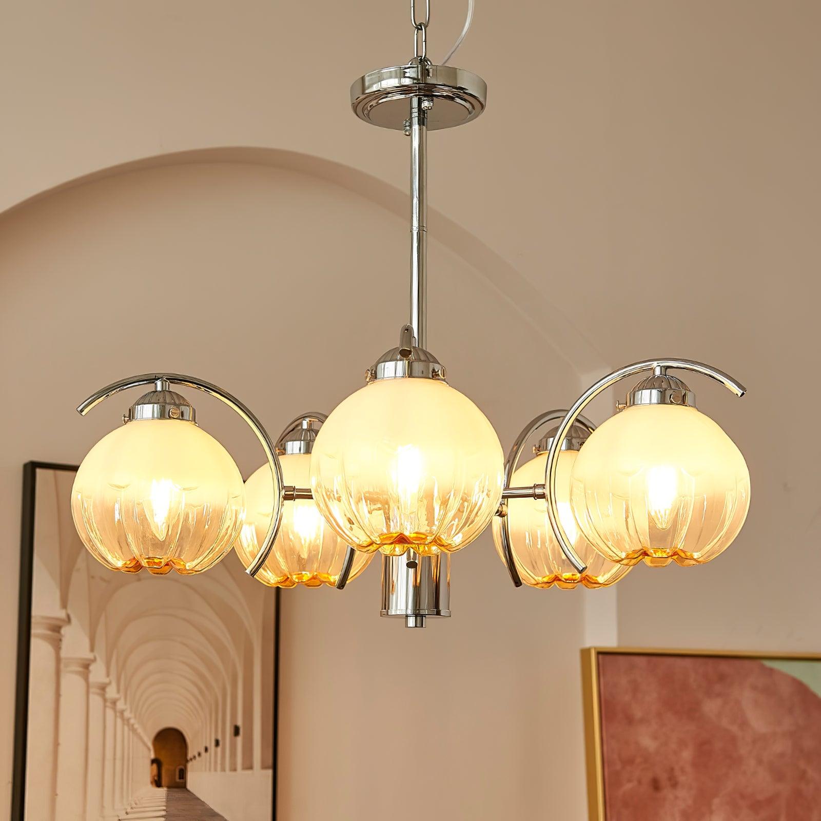 Chandelier Chrome Curved Arms with Frosted Globe Shades - Lamp Outdoor