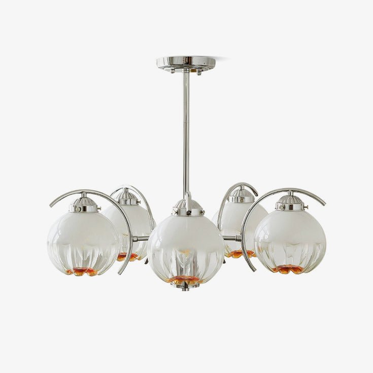 Chandelier Chrome Curved Arms with Frosted Globe Shades - Lamp Outdoor