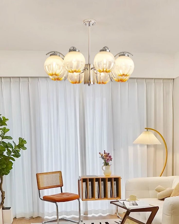 Chandelier Chrome Curved Arms with Frosted Globe Shades - Lamp Outdoor