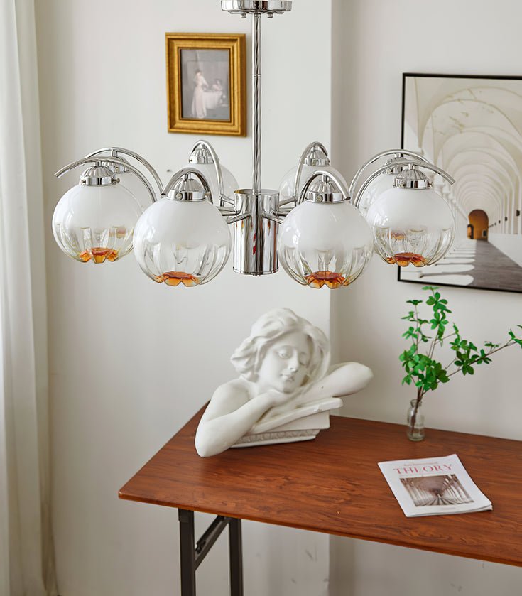 Chandelier Chrome Curved Arms with Frosted Globe Shades - Lamp Outdoor