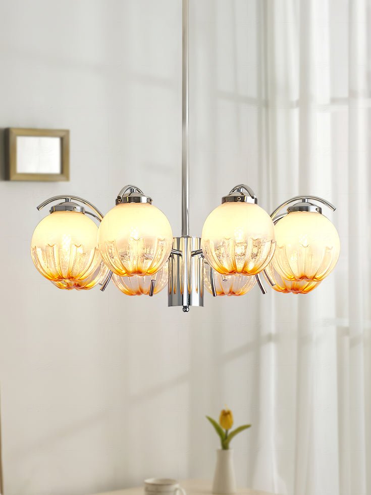 Chandelier Chrome Curved Arms with Frosted Globe Shades - Lamp Outdoor