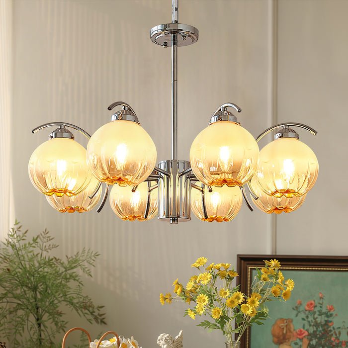 Chandelier Chrome Curved Arms with Frosted Globe Shades - Lamp Outdoor