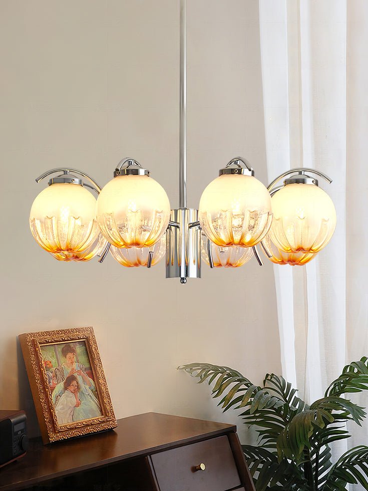 Chandelier Chrome Curved Arms with Frosted Globe Shades - Lamp Outdoor