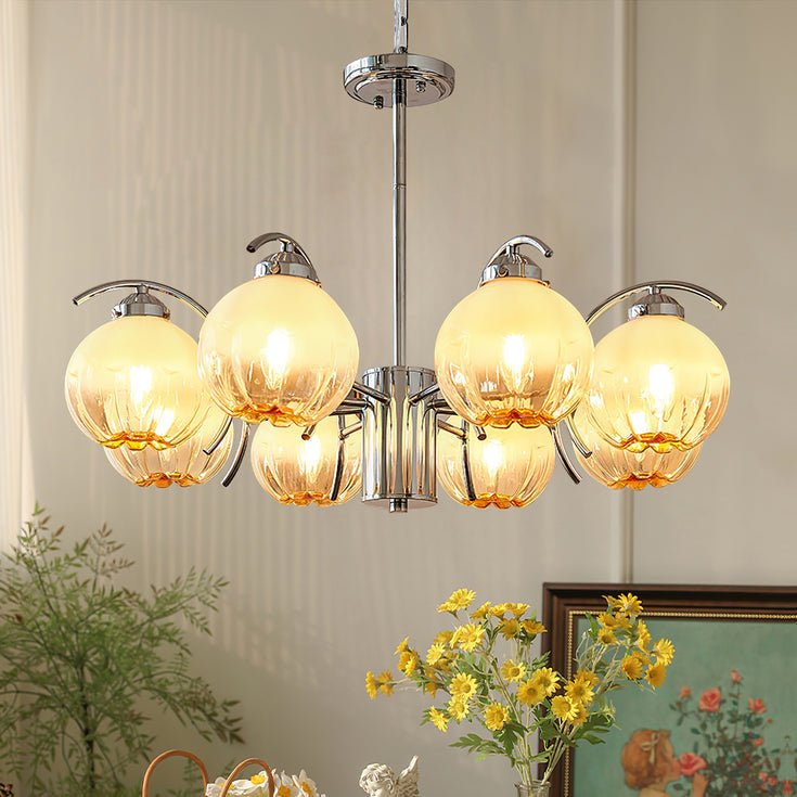 Chandelier Chrome Curved Arms with Frosted Globe Shades - Lamp Outdoor