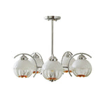 Chandelier Chrome Curved Arms with Frosted Globe Shades - Lamp Outdoor