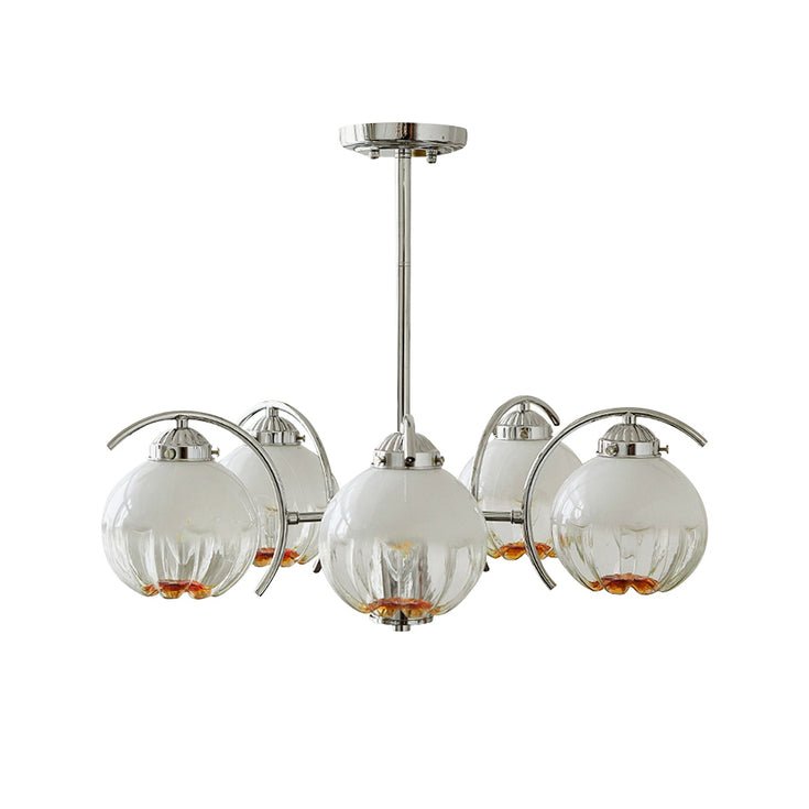 Chandelier Chrome Curved Arms with Frosted Globe Shades - Lamp Outdoor