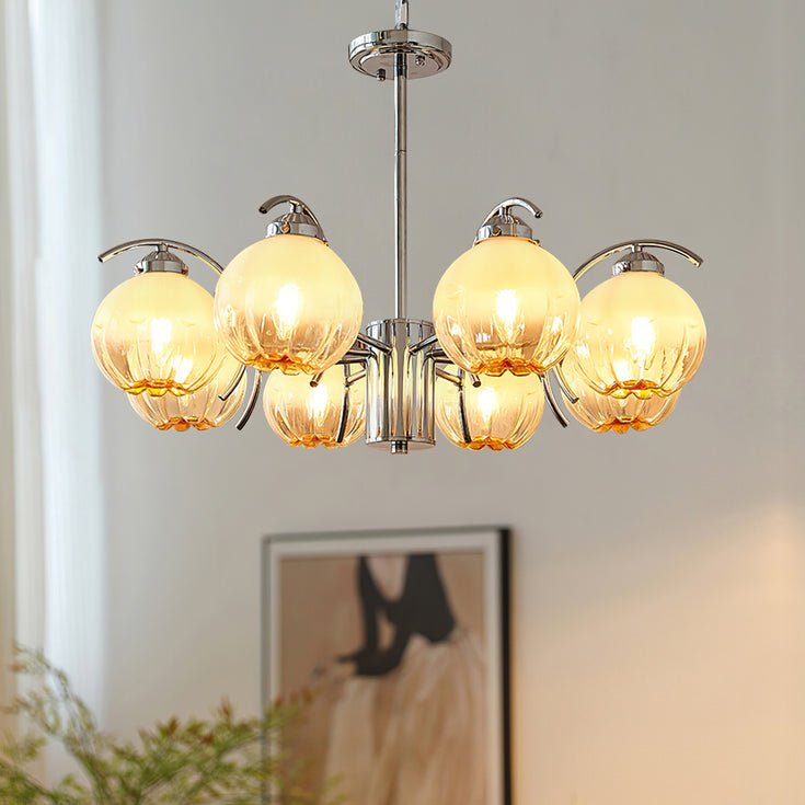Chandelier Chrome Curved Arms with Frosted Globe Shades - Lamp Outdoor