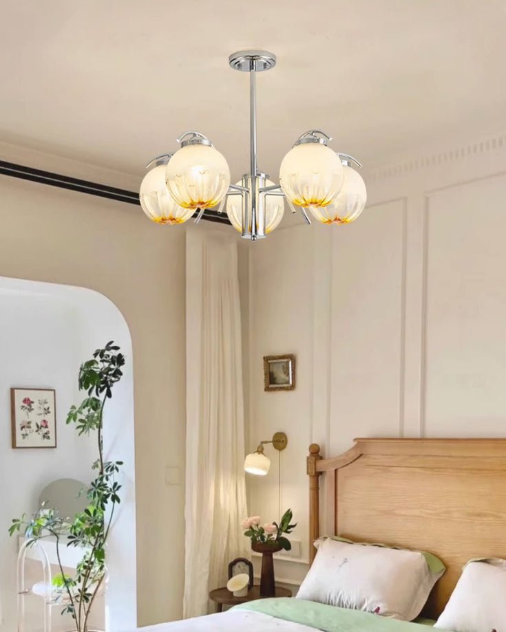 Chandelier Chrome Curved Arms with Frosted Globe Shades - Lamp Outdoor