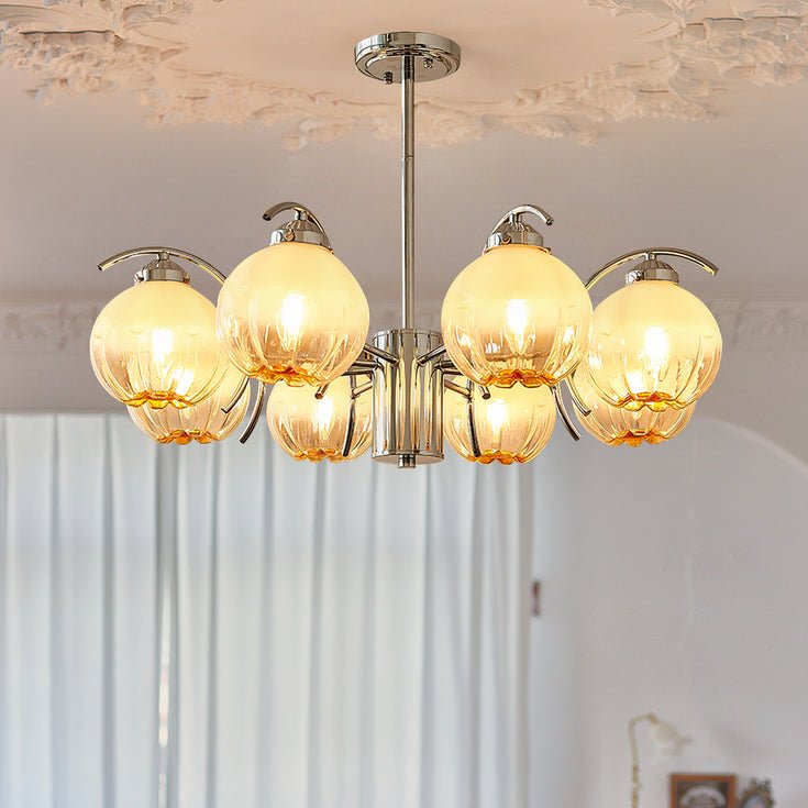 Chandelier Chrome Curved Arms with Frosted Globe Shades - Lamp Outdoor