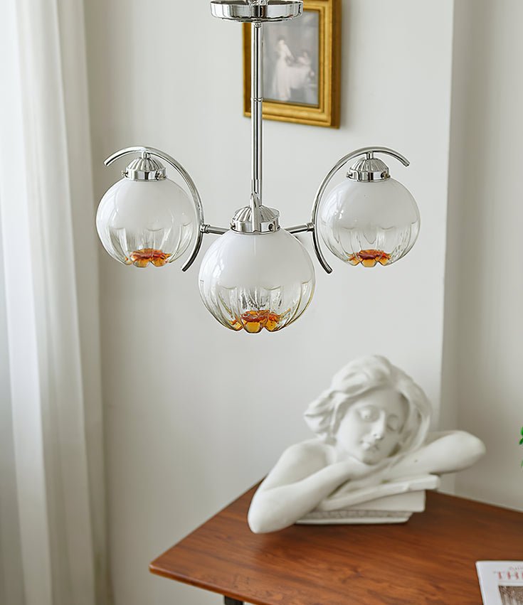 Chandelier Chrome Curved Arms with Frosted Globe Shades - Lamp Outdoor