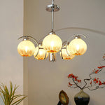 Chandelier Chrome Curved Arms with Frosted Globe Shades - Lamp Outdoor