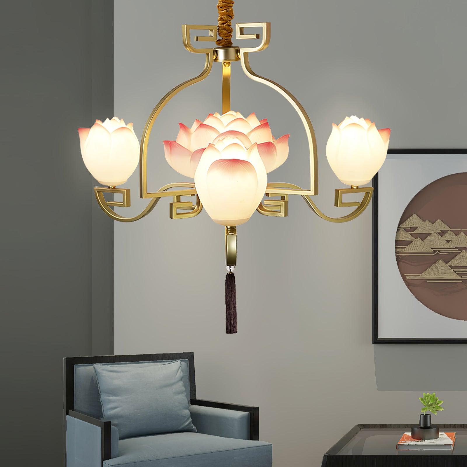 Lotus Oriental Resin Chandelier - Lamp Outdoor
