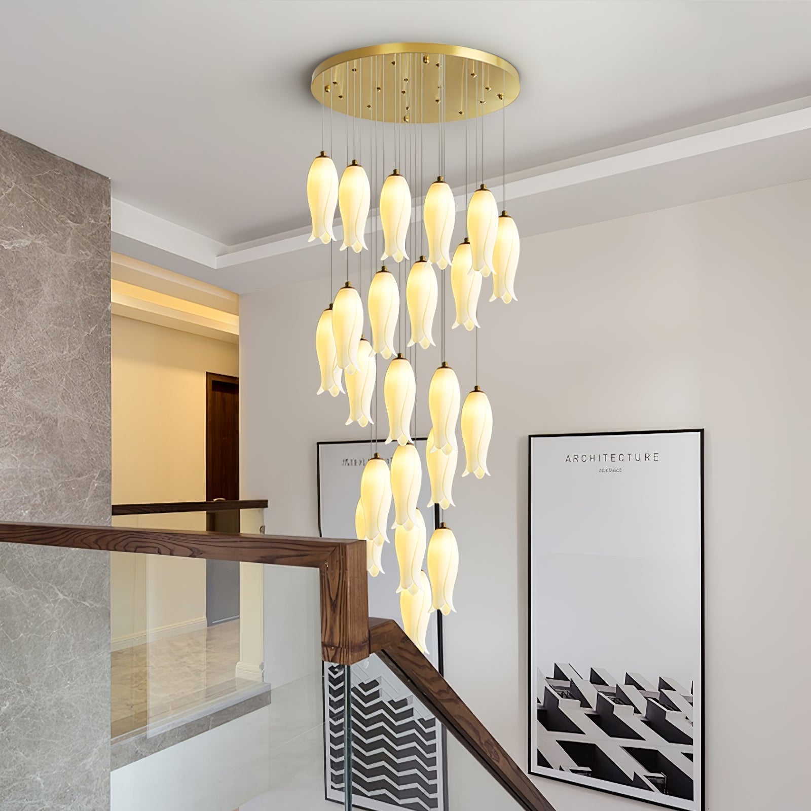 Sylirion Alabaster Brass Chandelier - Lamp Outdoor