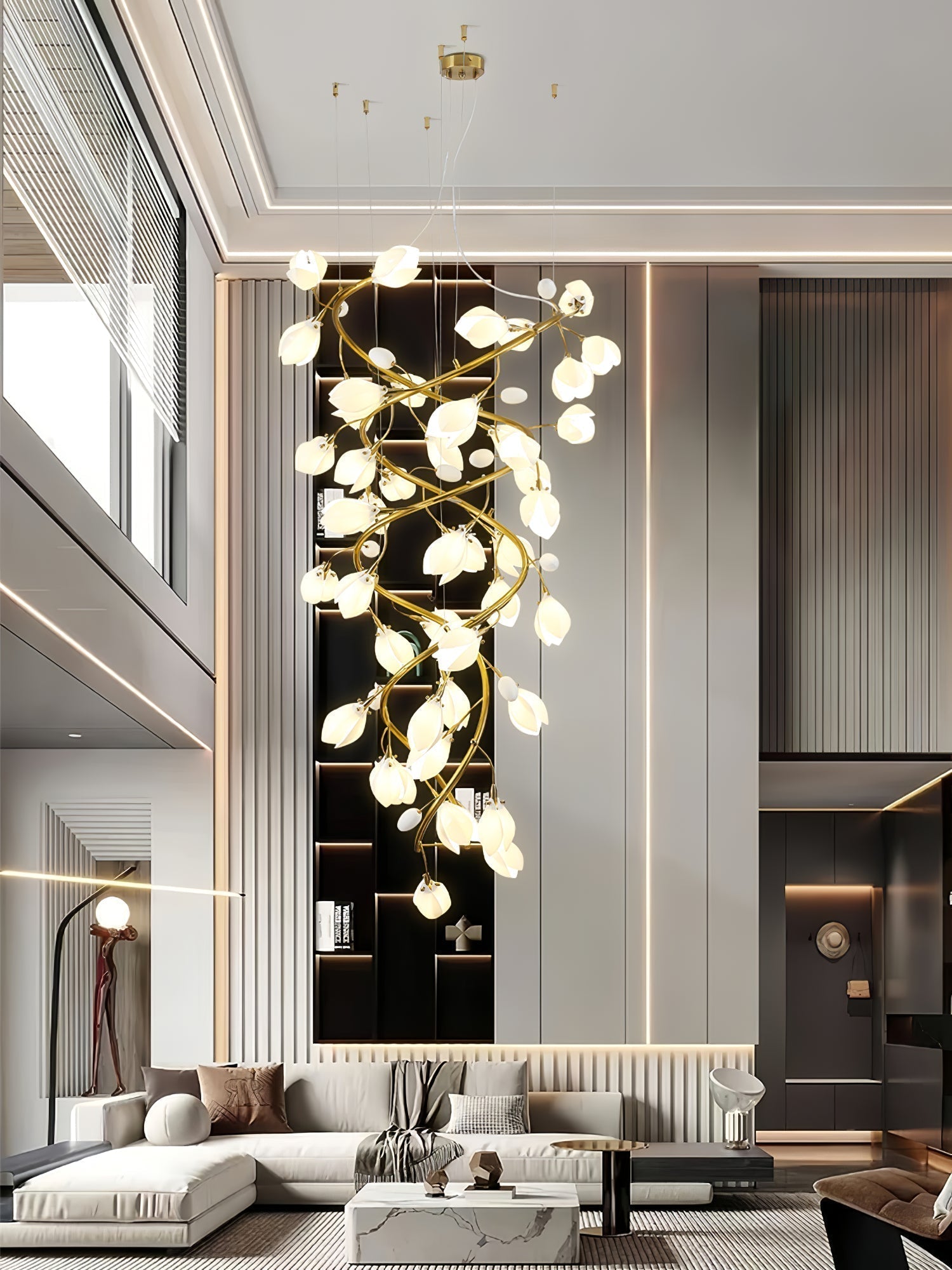 Evene Spiral Ceramic Brass Chandelier - Lamp Outdoor