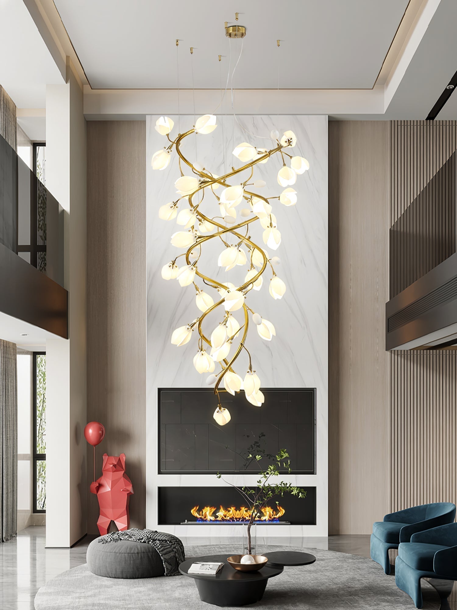 Evene Spiral Ceramic Brass Chandelier - Lamp Outdoor