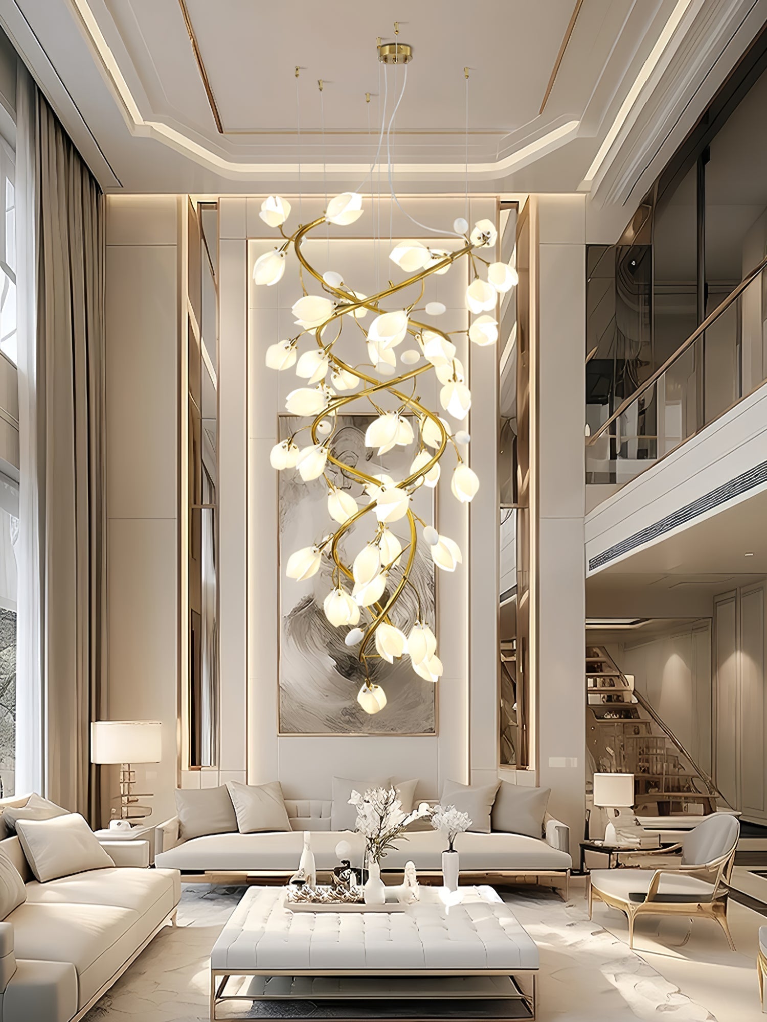 Evene Spiral Ceramic Brass Chandelier - Lamp Outdoor