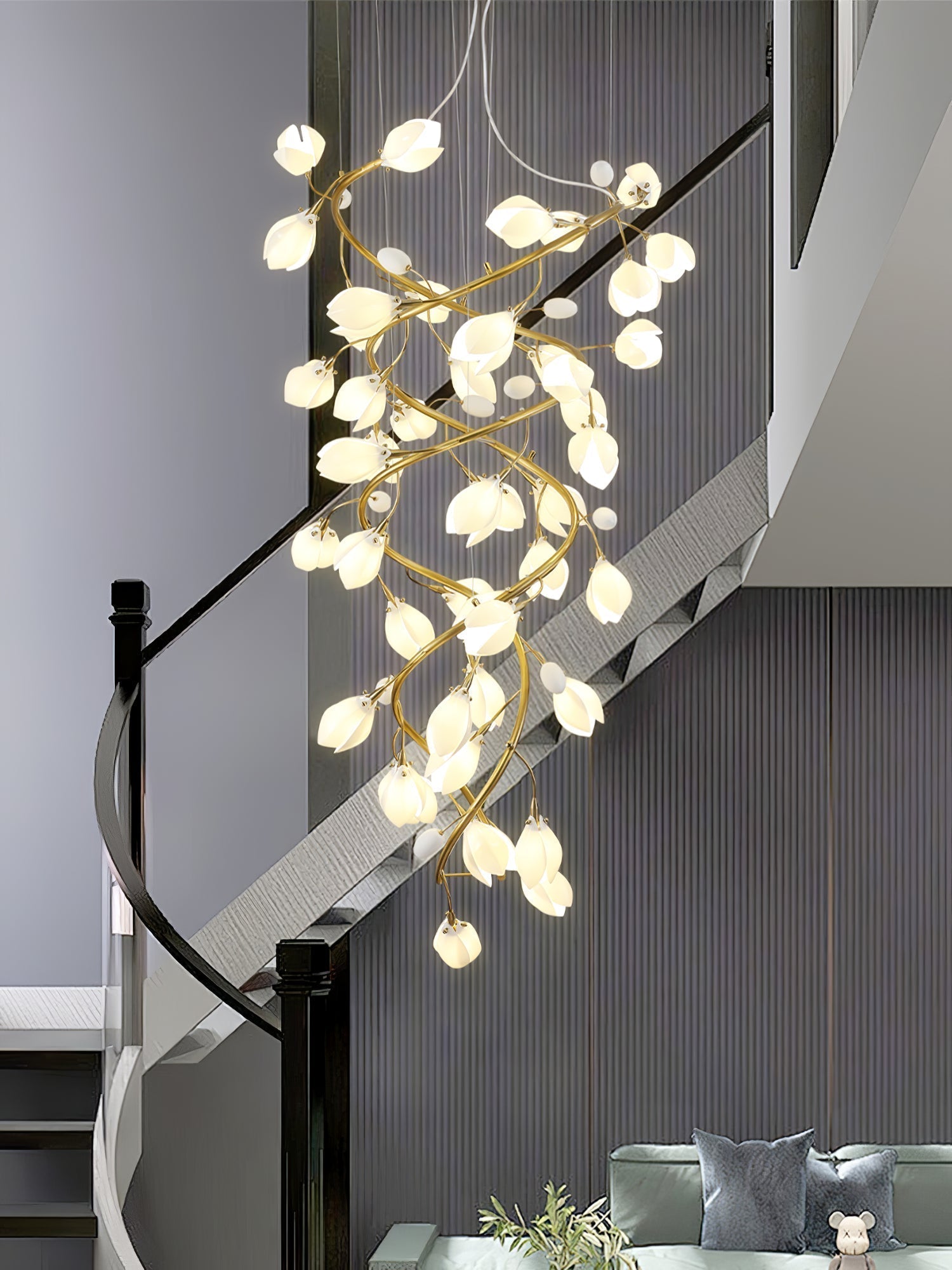 Evene Spiral Ceramic Brass Chandelier - Lamp Outdoor