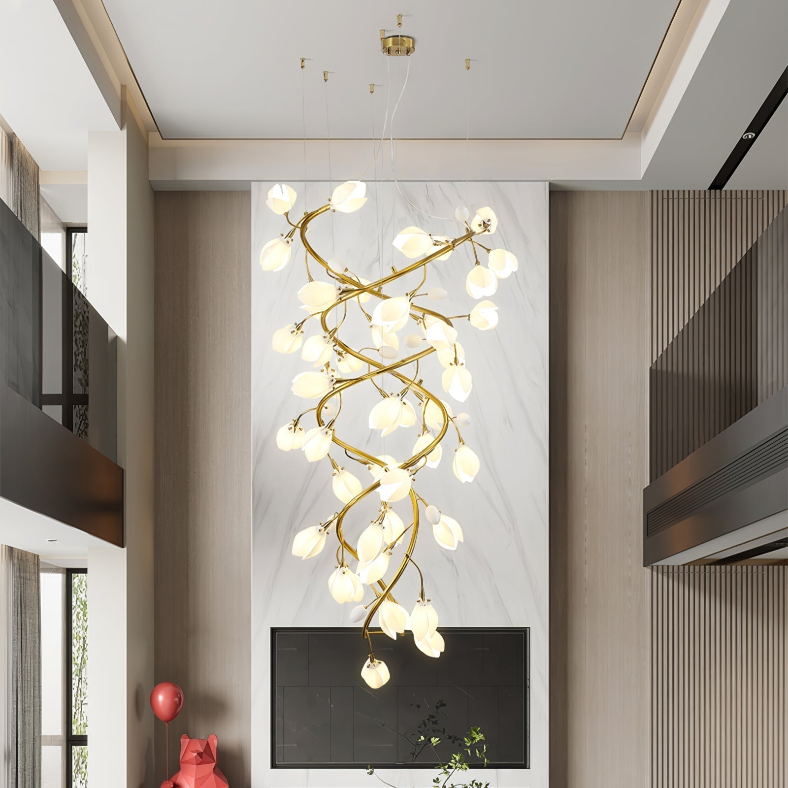Evene Spiral Ceramic Brass Chandelier - Lamp Outdoor