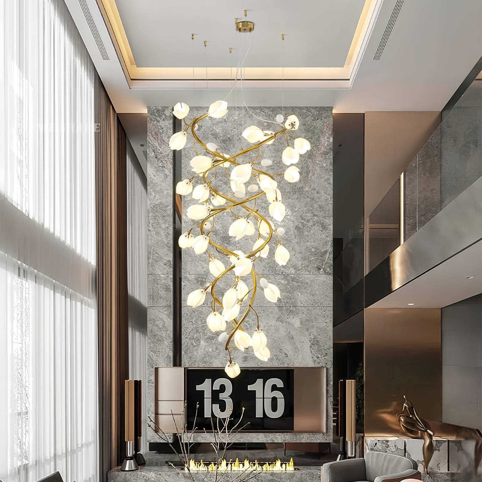 Evene Spiral Ceramic Brass Chandelier - Lamp Outdoor