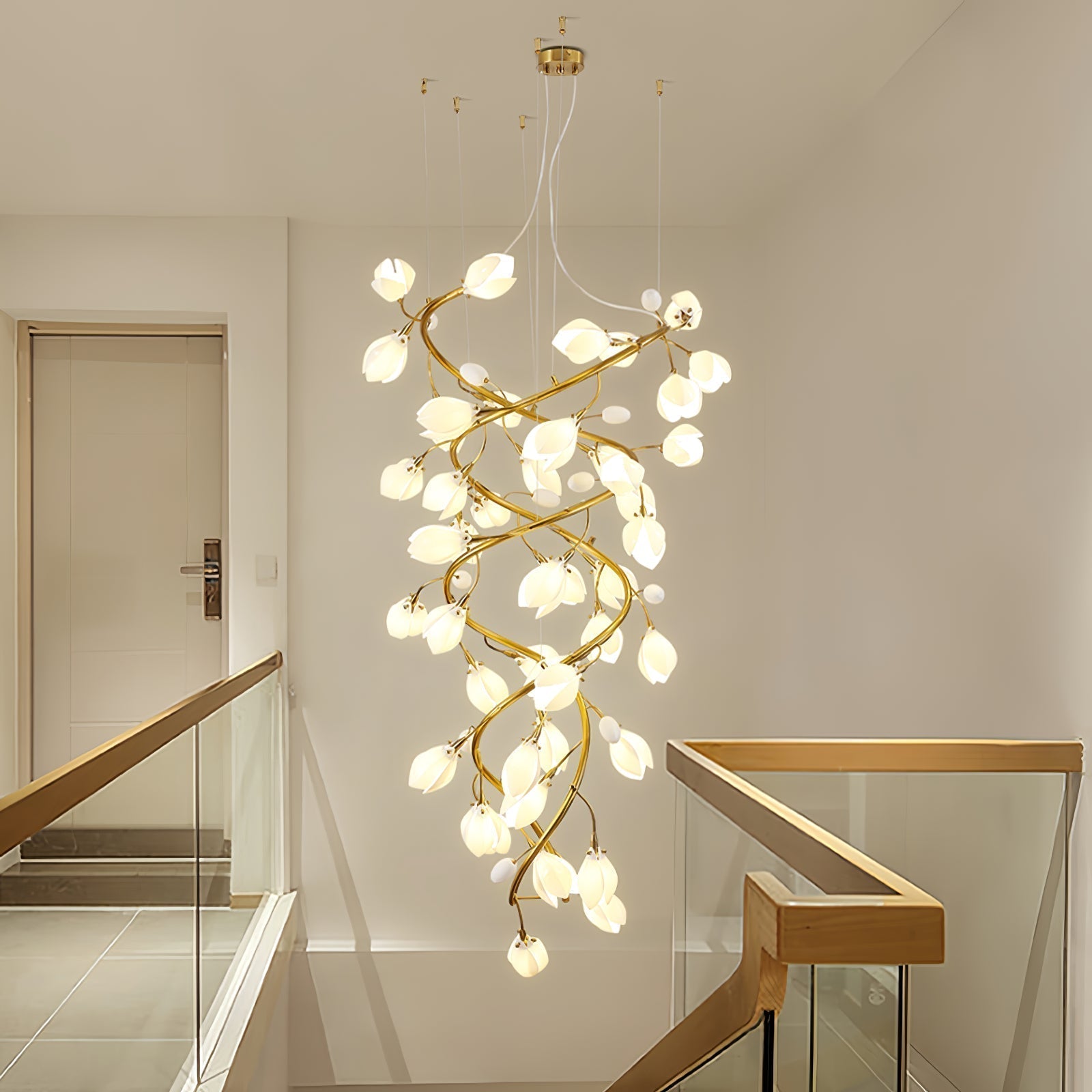 Evene Spiral Ceramic Brass Chandelier - Lamp Outdoor