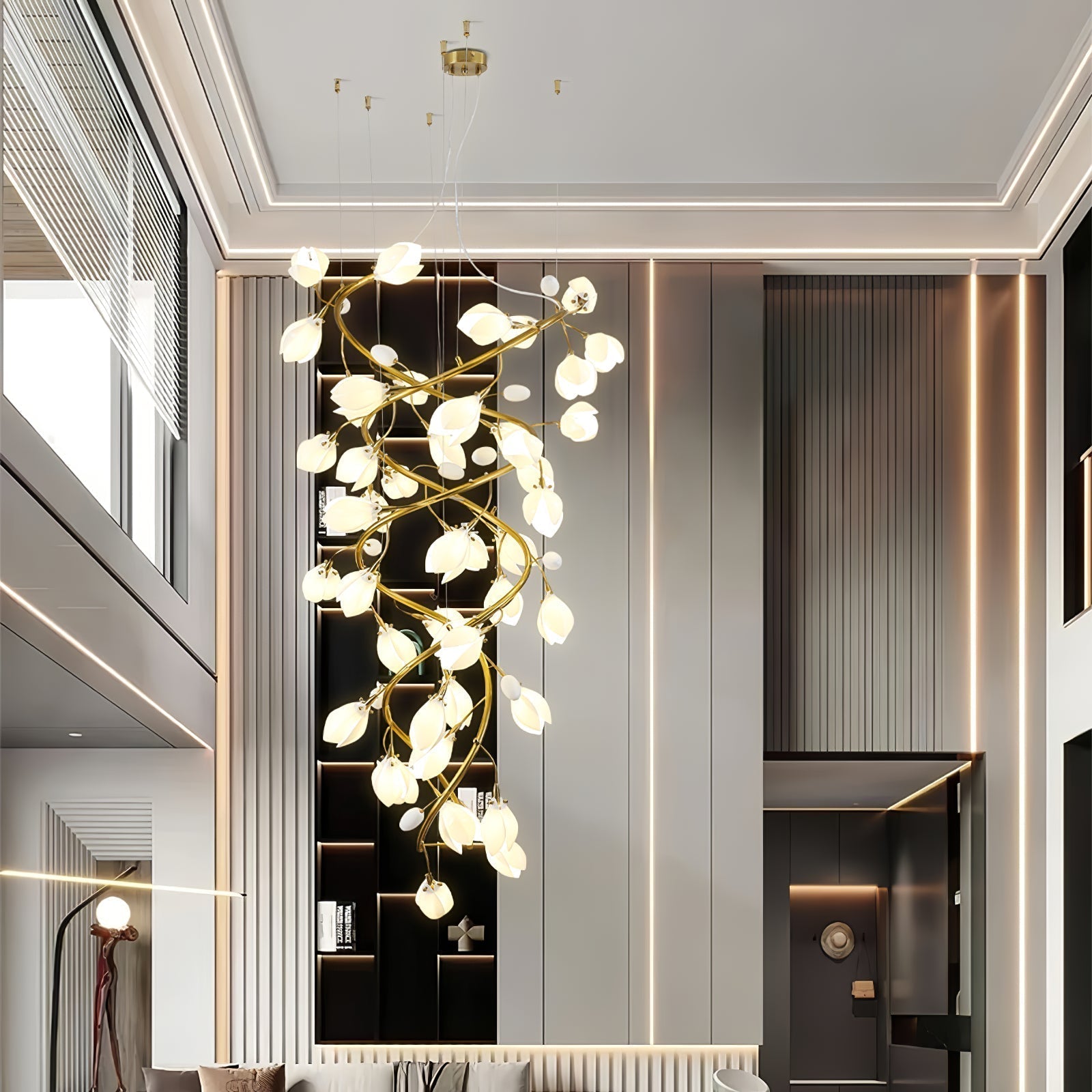 Evene Spiral Ceramic Brass Chandelier - Lamp Outdoor