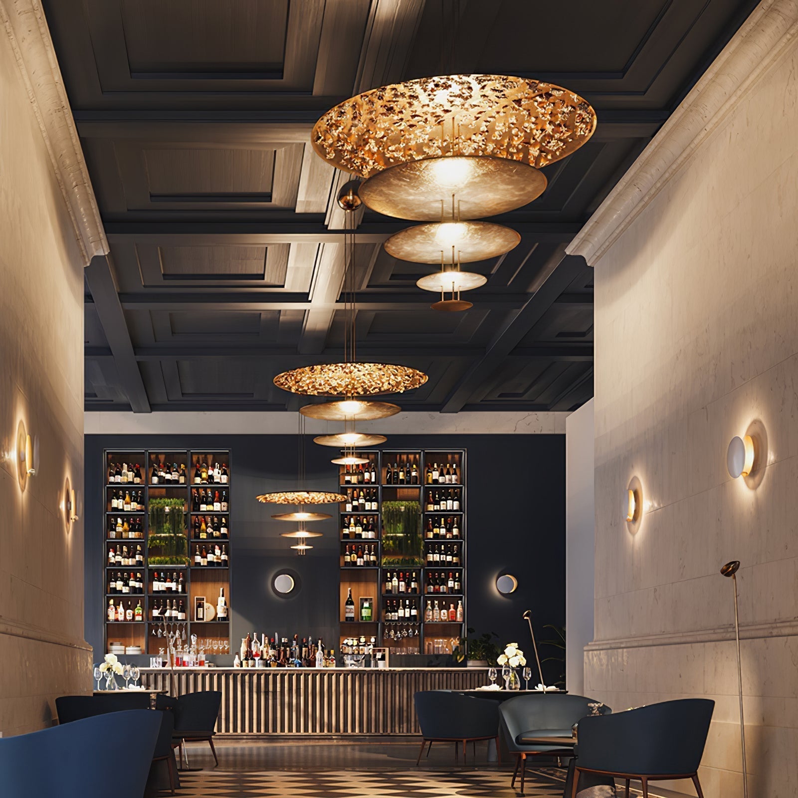 Zathaara Layered Gold Foil Pendant Light - Lamp Outdoor