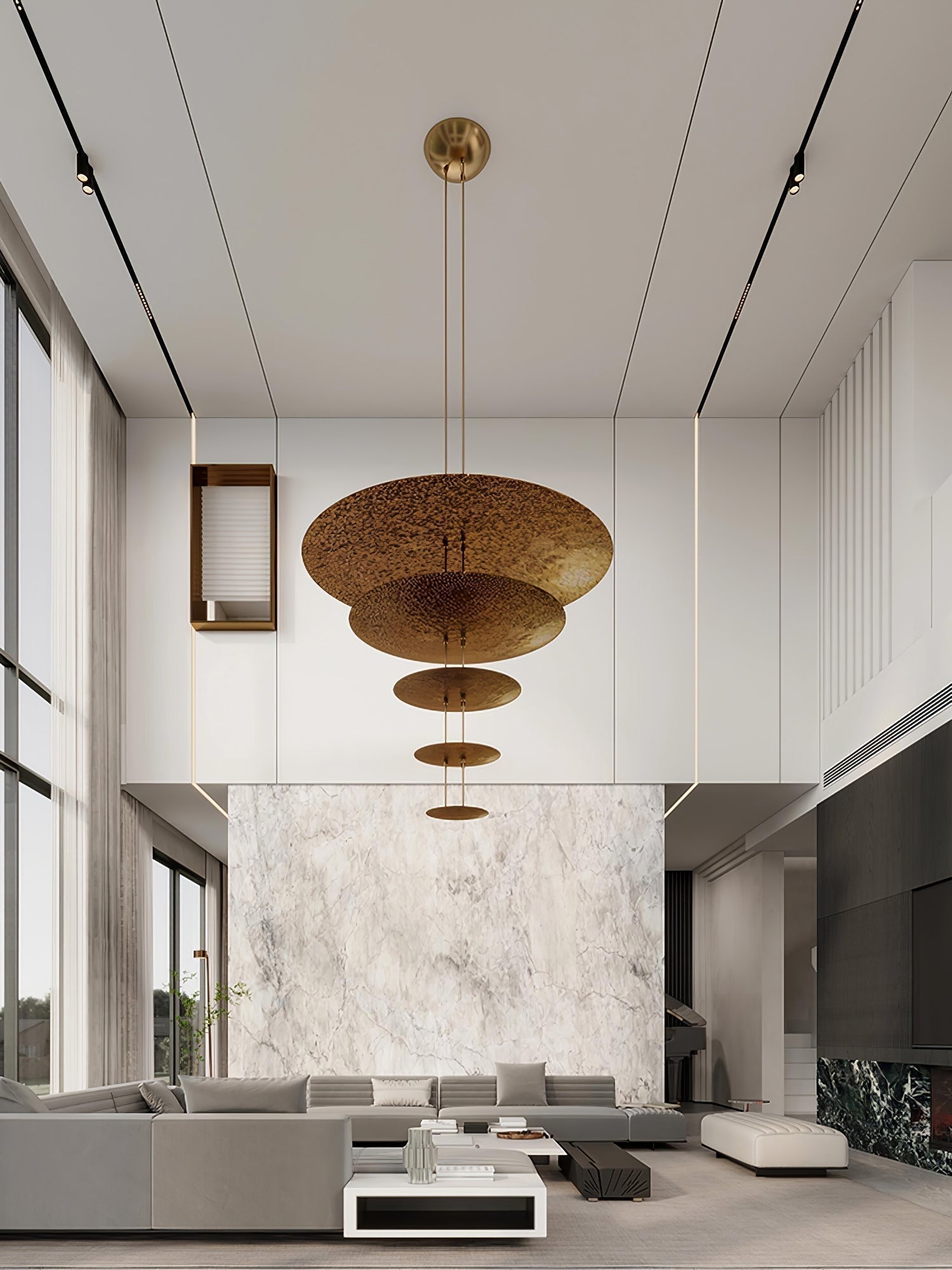 Zathaara Layered Gold Foil Pendant Light - Lamp Outdoor