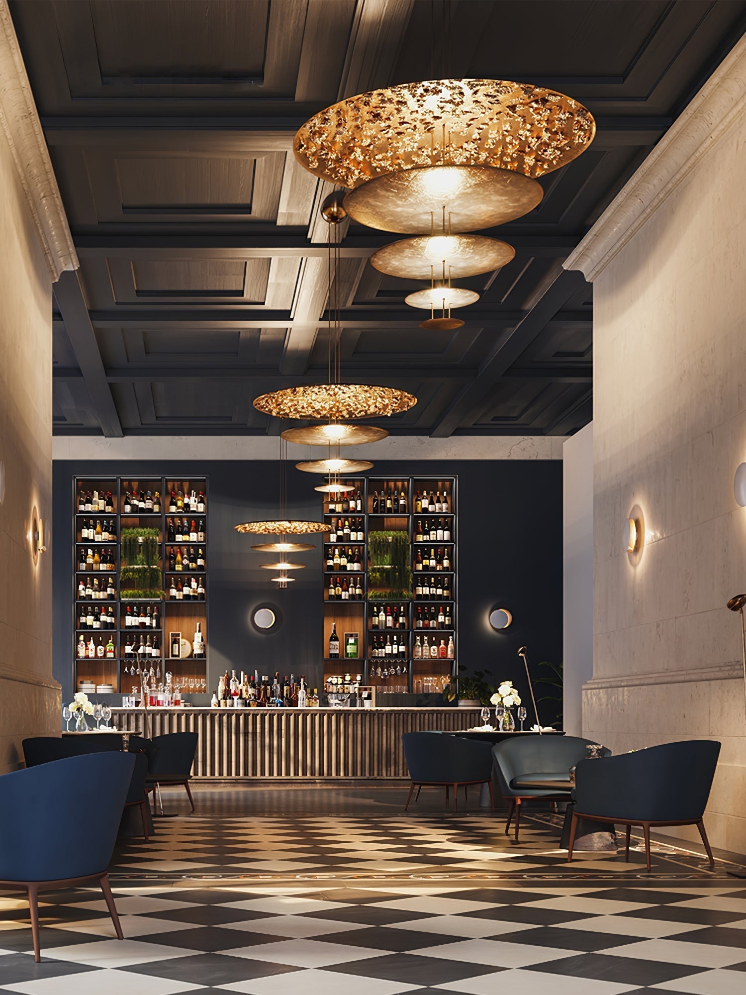 Zathaara Layered Gold Foil Pendant Light - Lamp Outdoor
