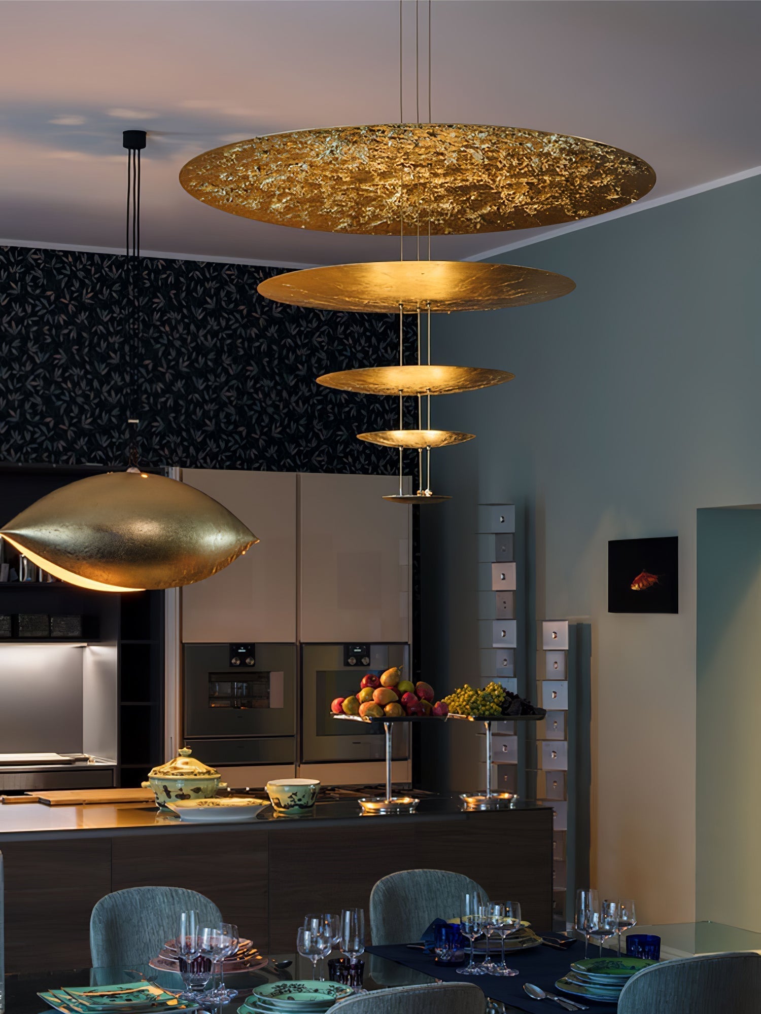 Zathaara Layered Gold Foil Pendant Light - Lamp Outdoor
