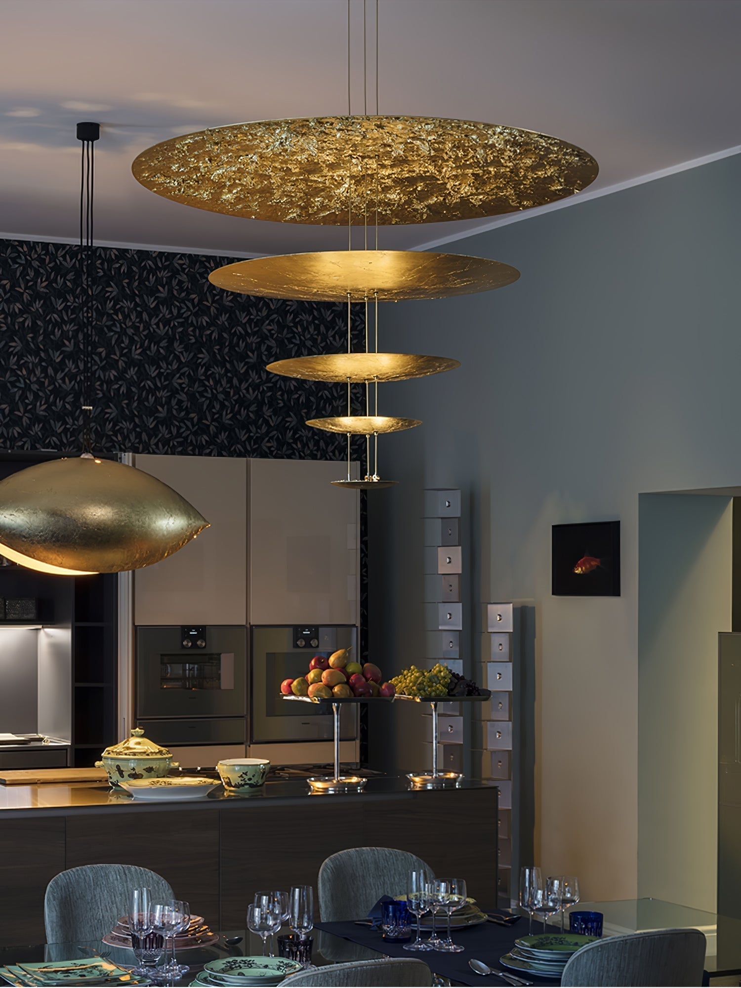 Zathaara Layered Gold Foil Pendant Light - Lamp Outdoor