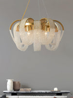 Lustra Chandelier Mesh Crystal Gold Waterfall Sparkle - Letslighting