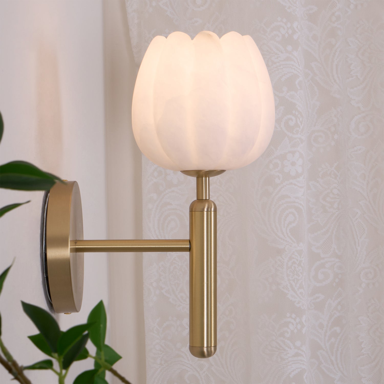 Eurzorion Floral Alabaster Brass Wall Light - Lamp Outdoor