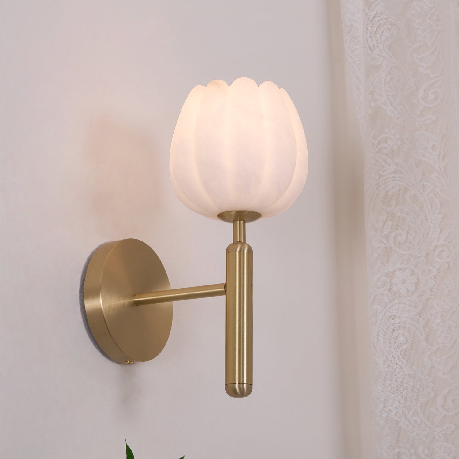 Eurzorion Floral Alabaster Brass Wall Light - Lamp Outdoor
