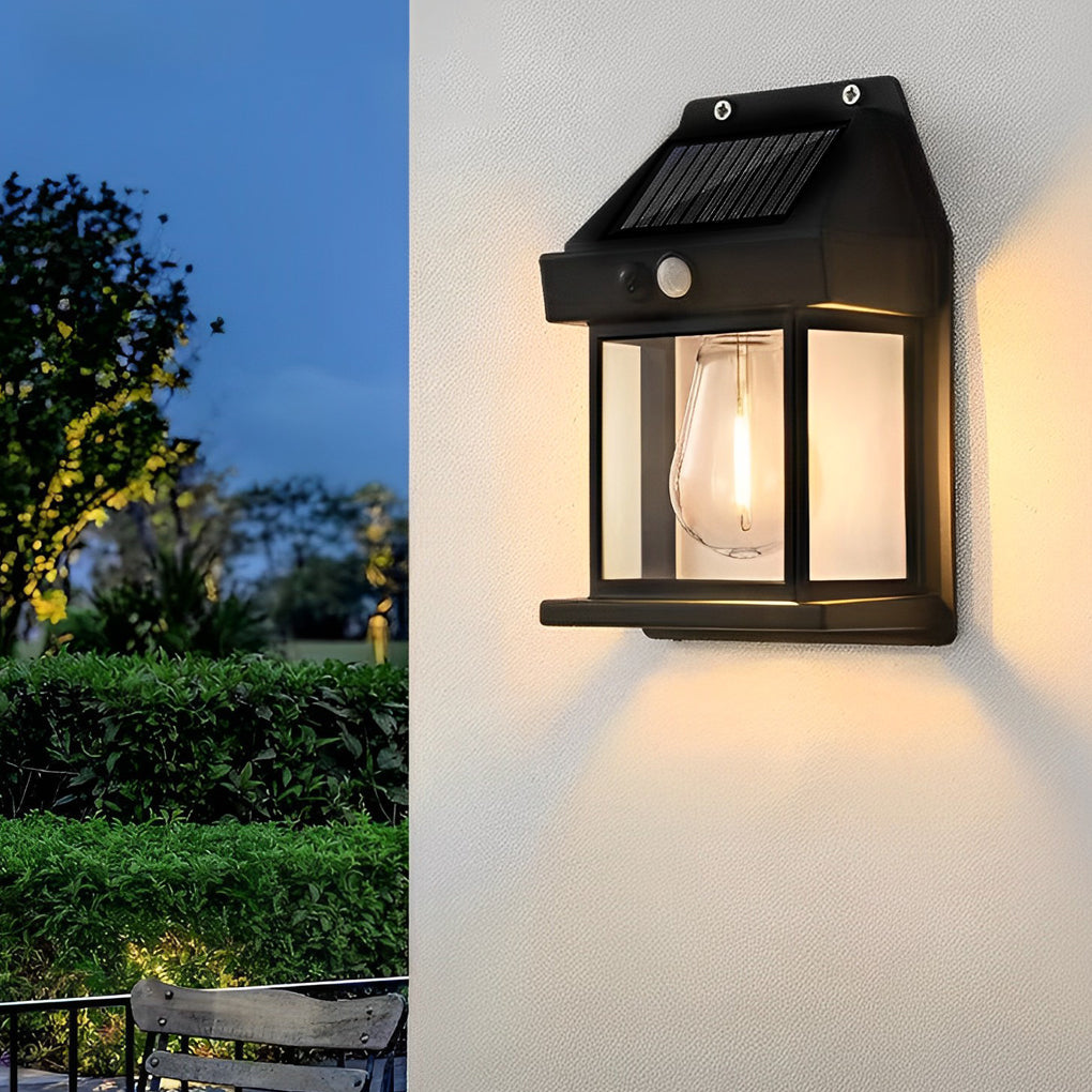 Tungsten Bulb Solar Wall Lanterns Dusk to Dawn Motion Senor Lighting - Lamp Outdoor