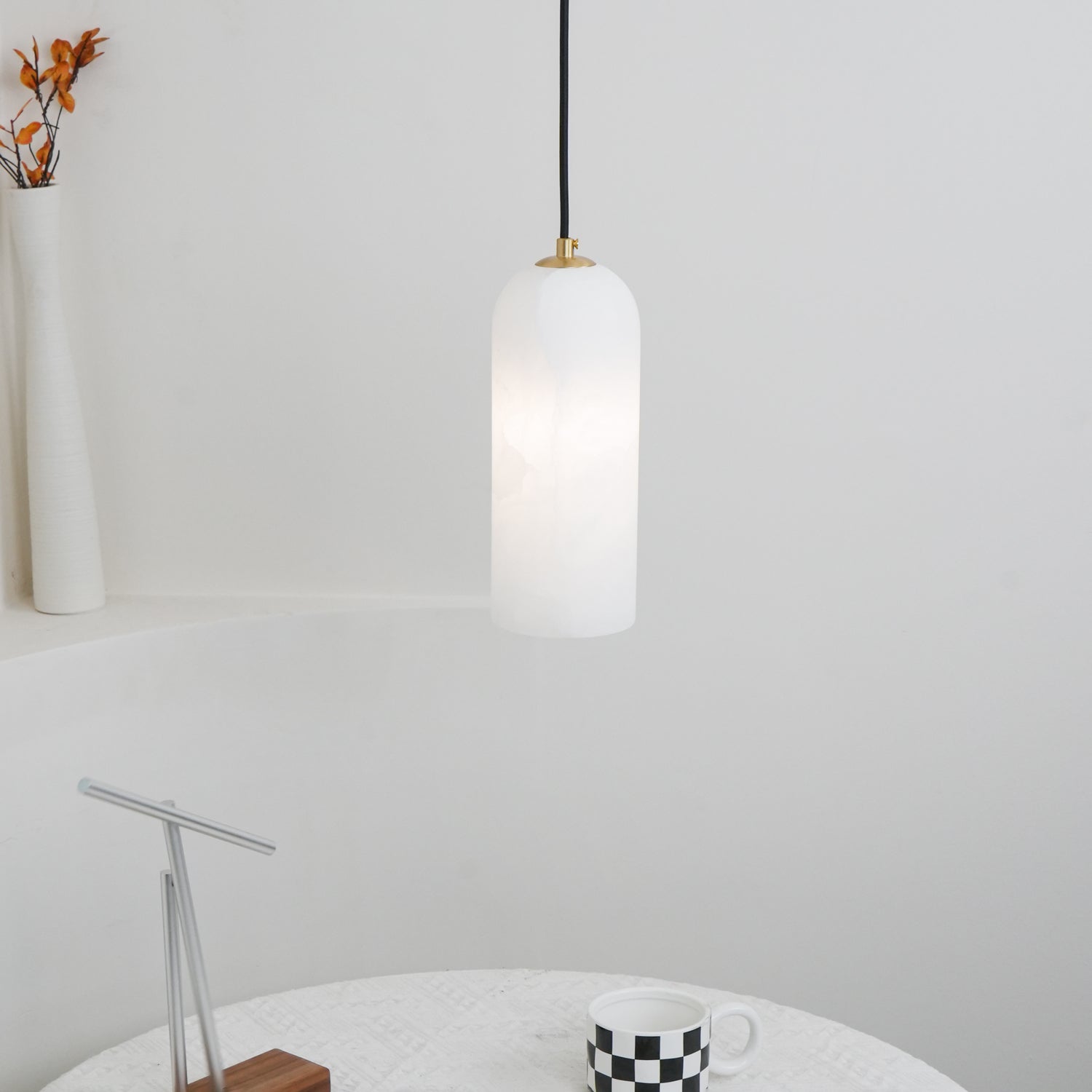 Zashayra Cylindrical Alabaster Pendant Light - Lamp Outdoor