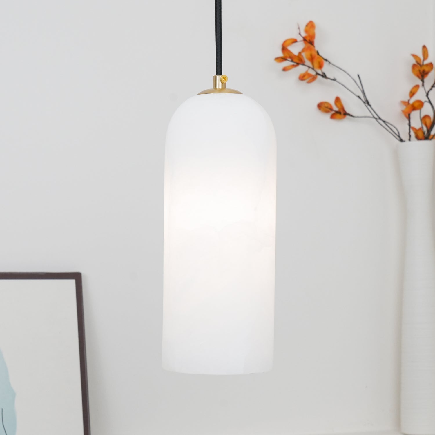 Zashayra Cylindrical Alabaster Pendant Light - Lamp Outdoor