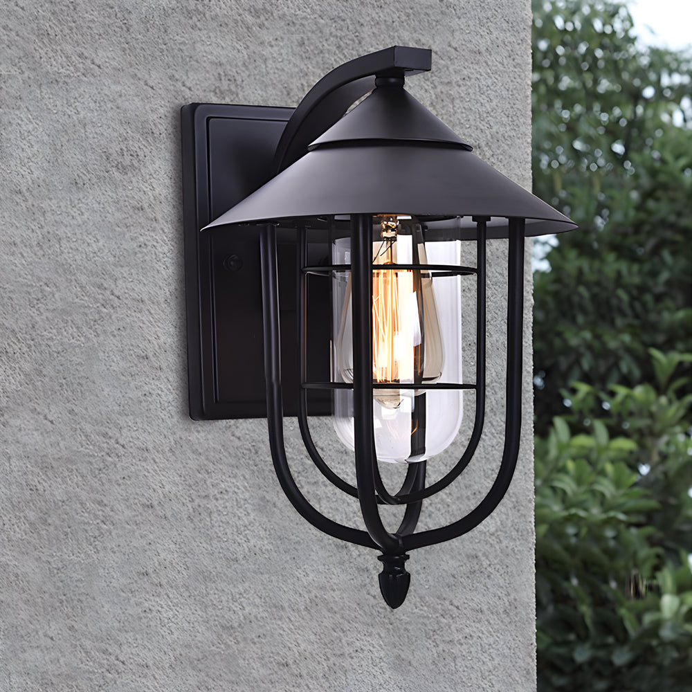 Waterproof Retro Iron Glass Motion Sensor Black Modern Outdoor Wall Lights - Lamp Outdoor