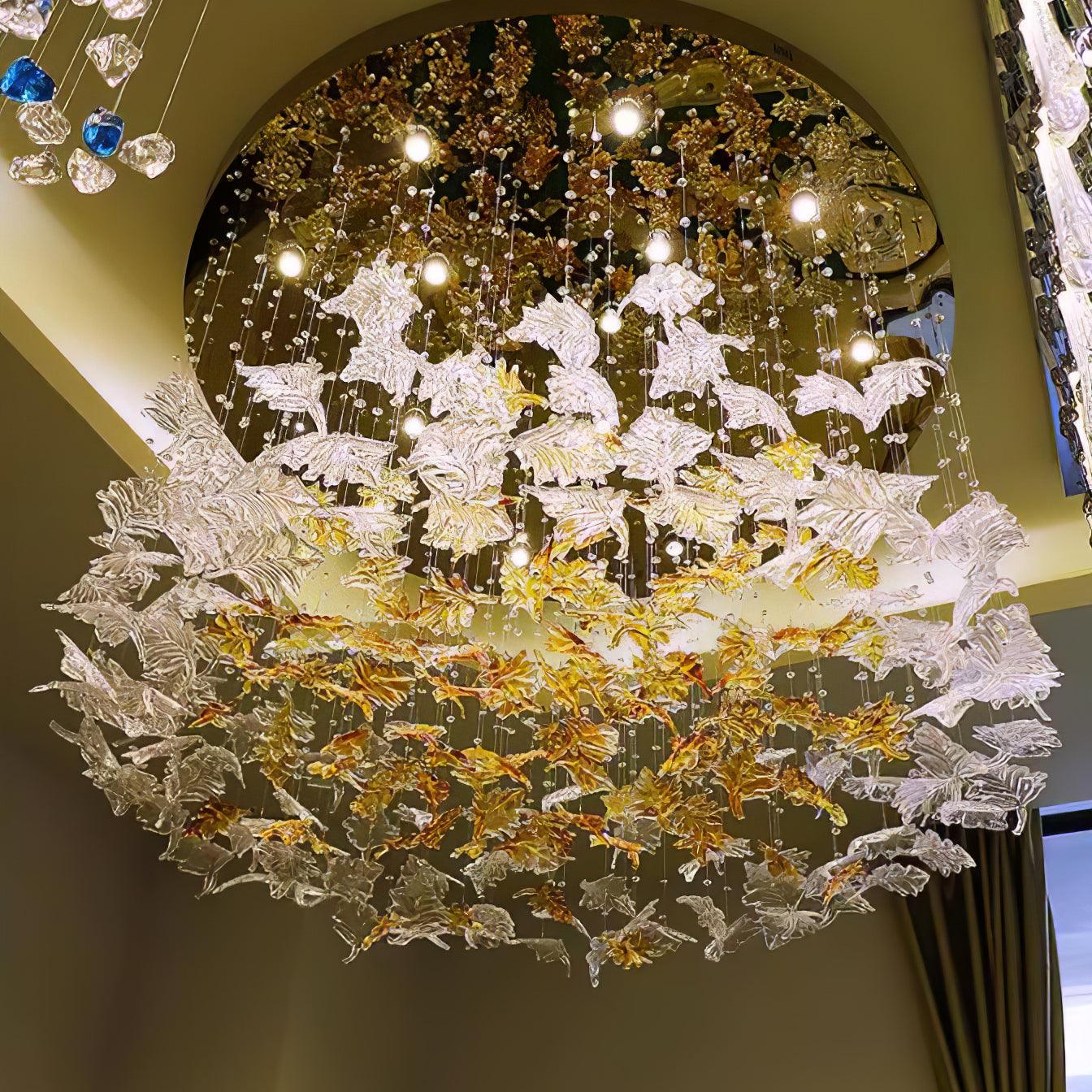 Syraean Multicolor Maple Leaf Metal Crystal Chandelier - Lamp Outdoor