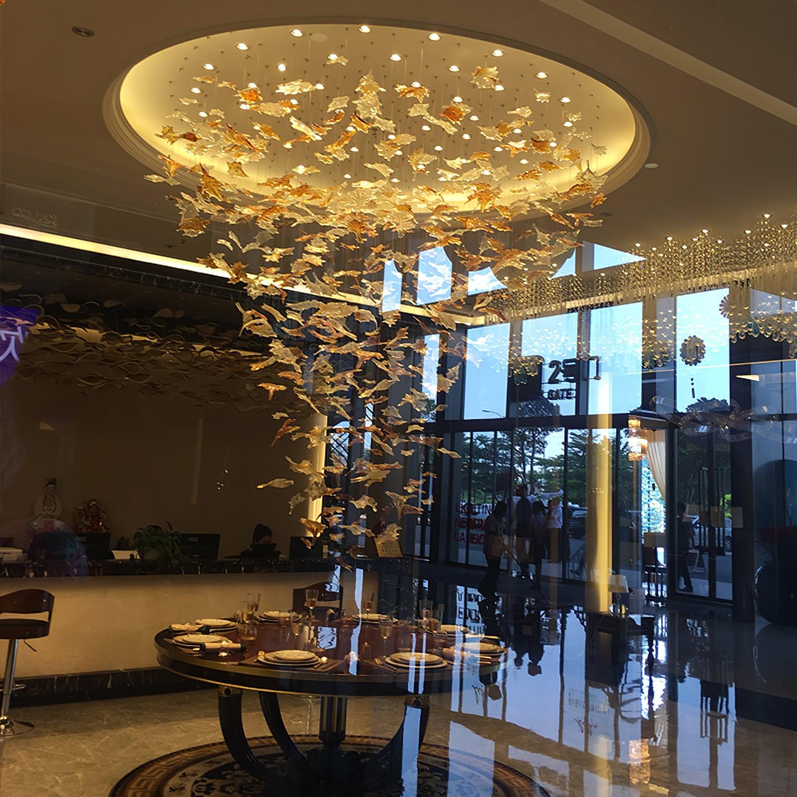 Syraean Multicolor Maple Leaf Metal Crystal Chandelier - Lamp Outdoor