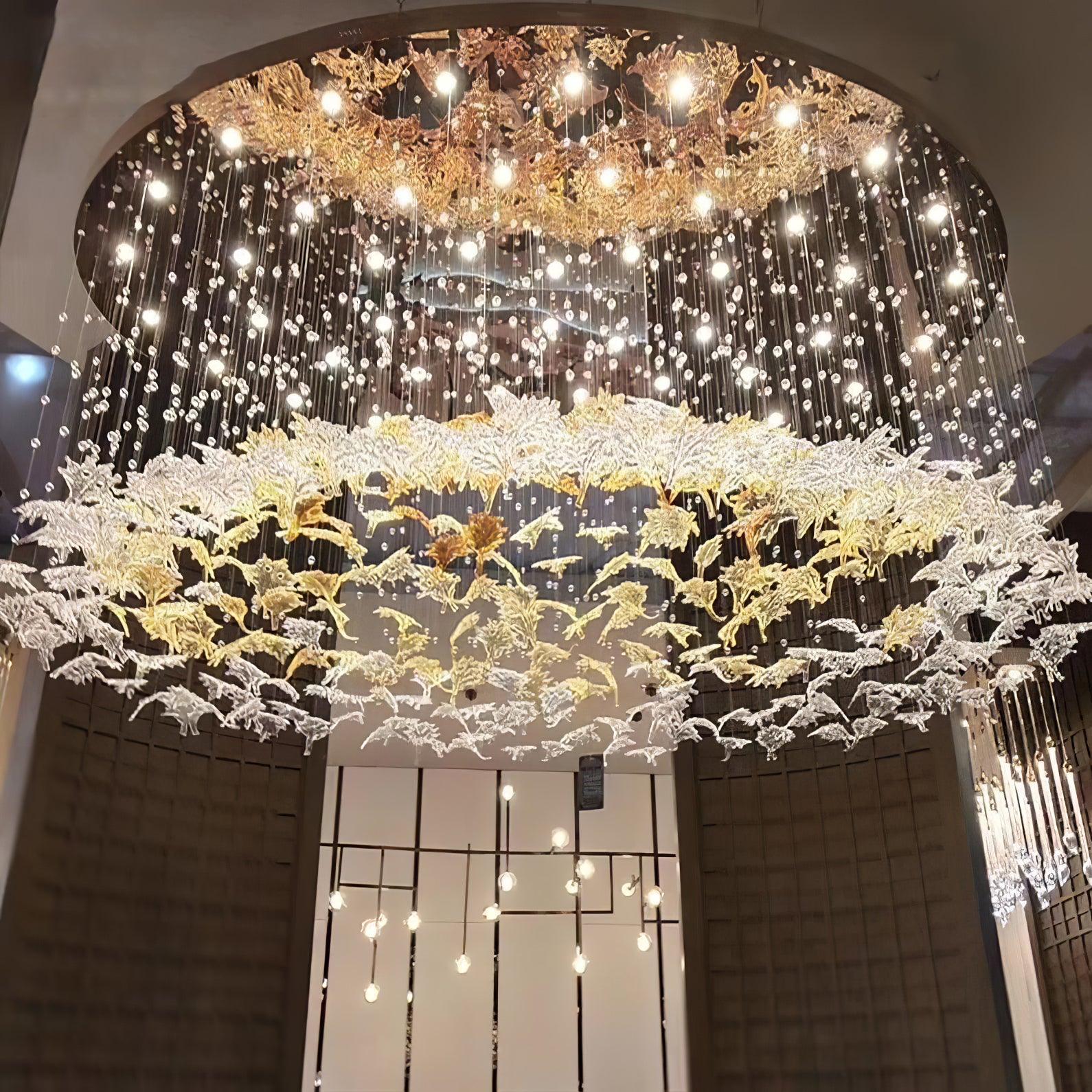 Syraean Multicolor Maple Leaf Metal Crystal Chandelier - Lamp Outdoor