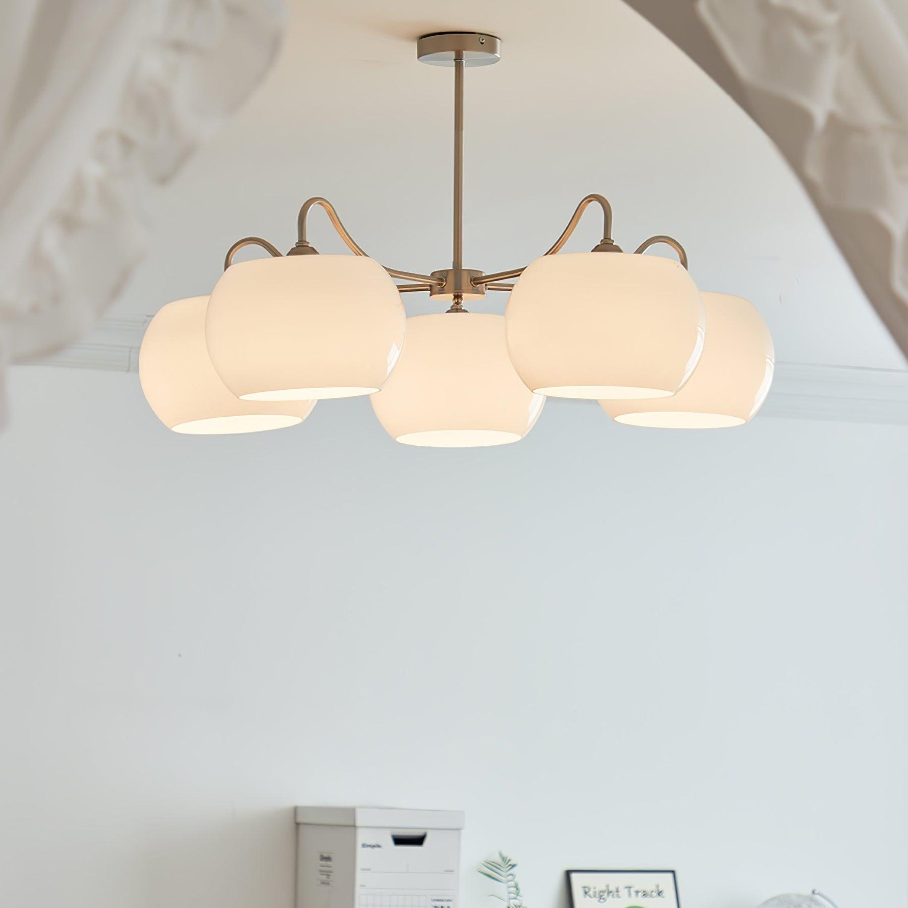 Aurora Chandelier White Glass Persimmon Shape - Lamp Outdoor