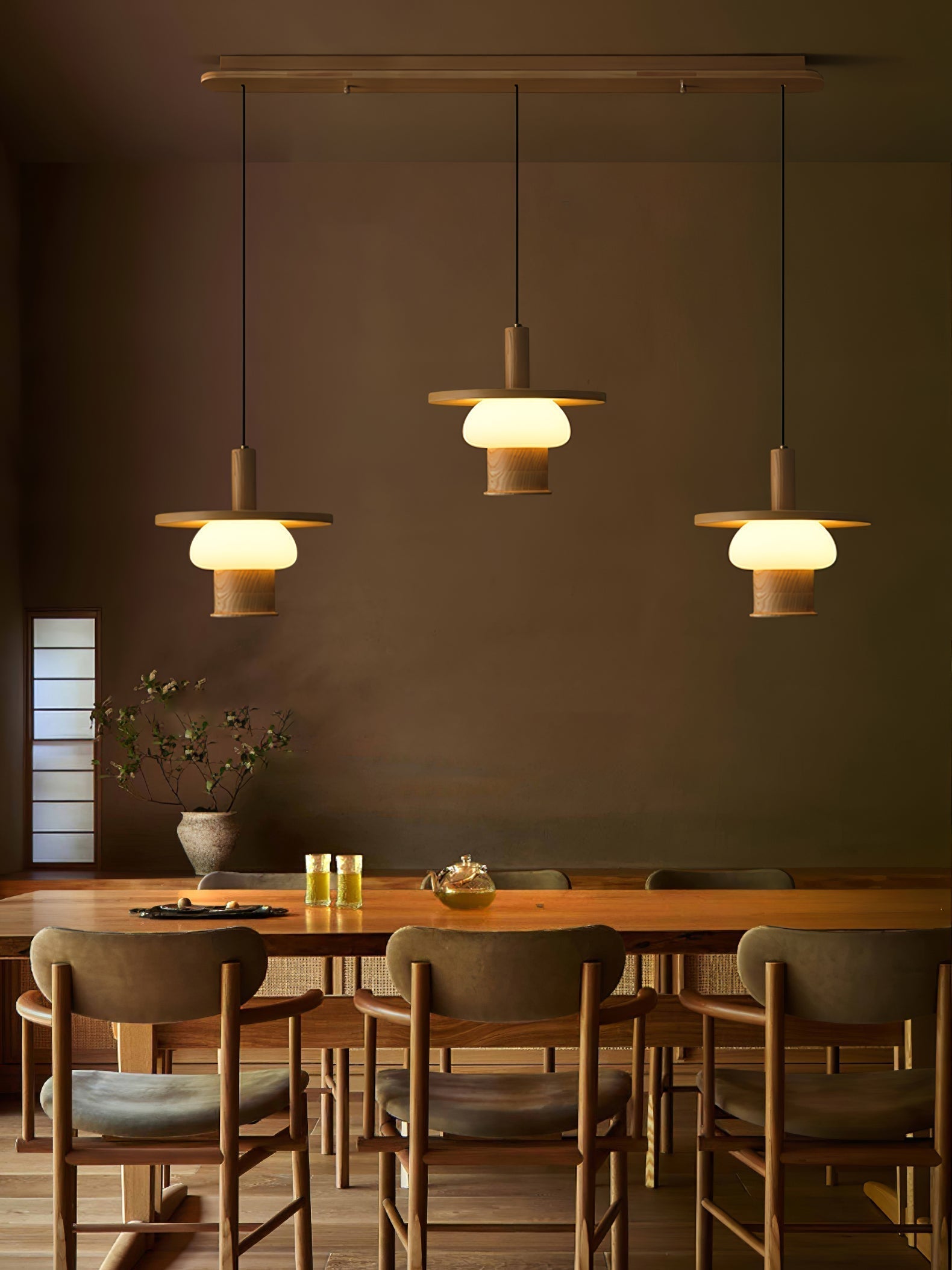 Zephaan Traditional Art Classic Glass Wood Pendant Light - Lamp Outdoor